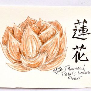 Thousand Petal Lotus - Original Wall Art Handmade Asian Calligraphy Matted 9x12